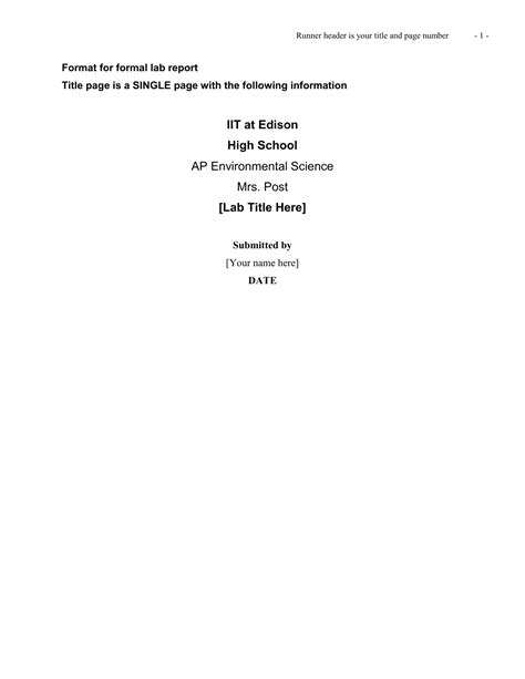 formal lab report title page template